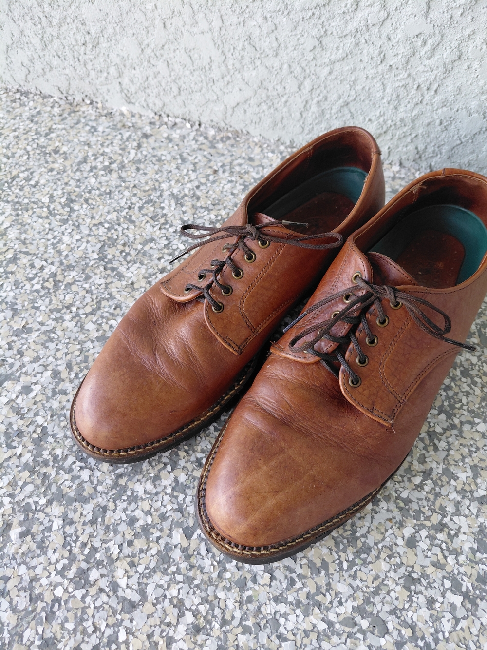 H.S. Trask Bison Leather Derby Oxfords Mens 10M Brown USA Made Lace Up Shoes